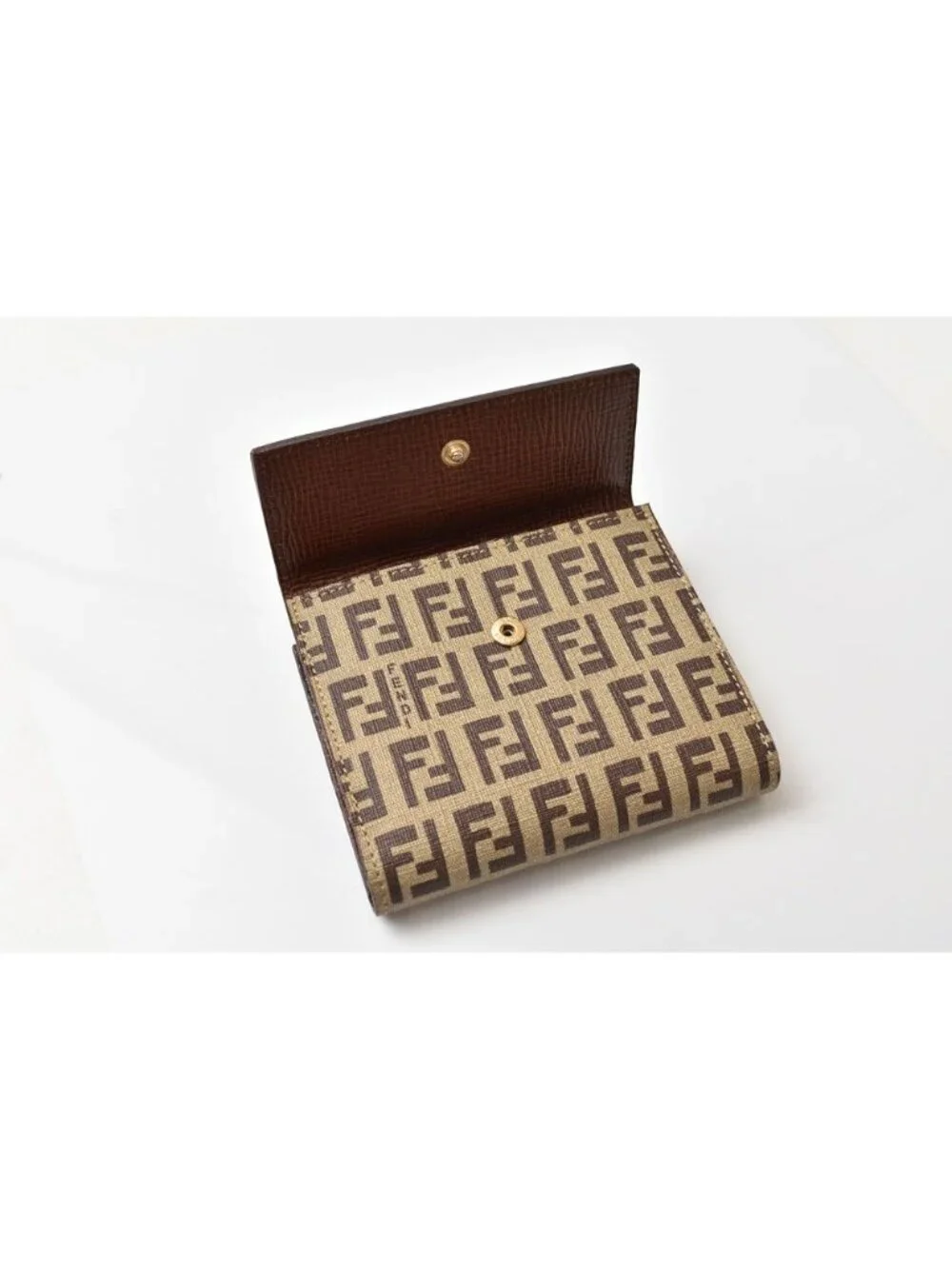 Fendi Wallet Bifold Fold Zucca Pattern Beige Brown